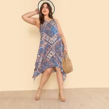 Shein Plus Patchwork Print Hanky Hem Cami Dress