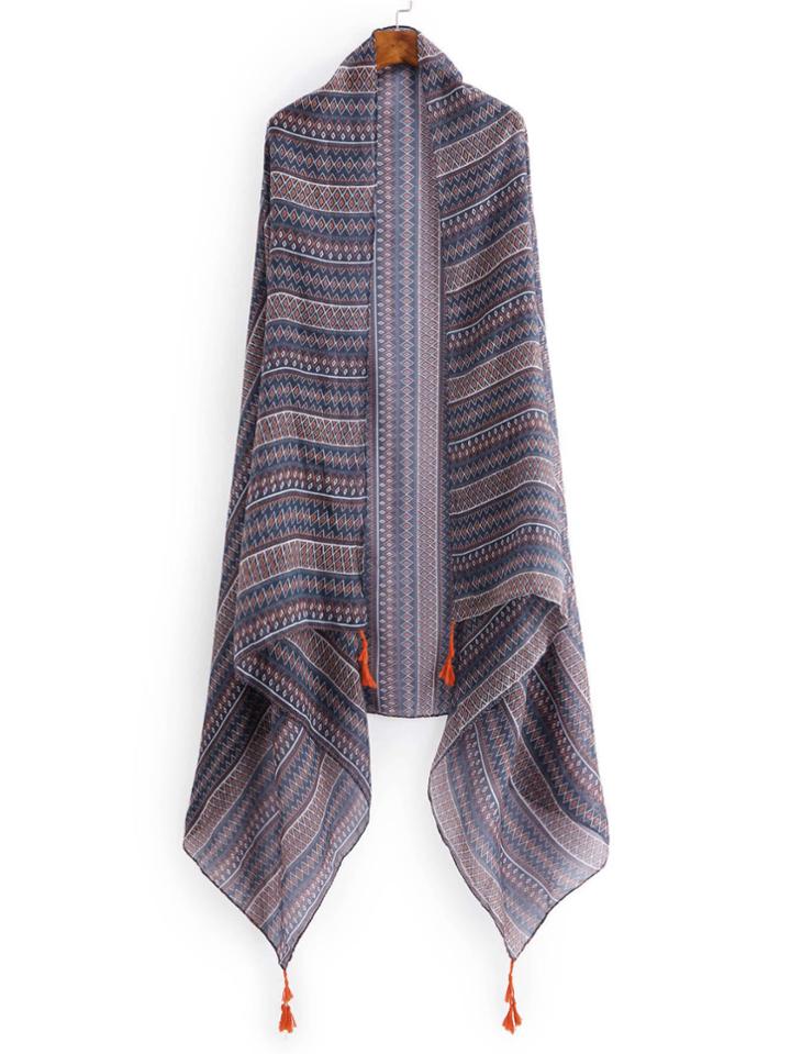 Shein Geometric Print Tassel Detail Scarf