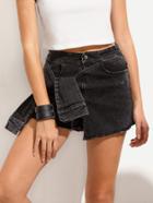 Shein Grey Knotted Raw Hem Denim Shorts