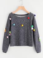 Shein Tassel & Pom Pom Detail Marled Sweatshirt