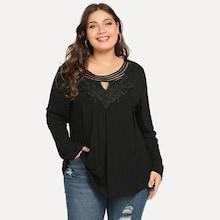 Shein Plus Solid Contrast Lace Tee