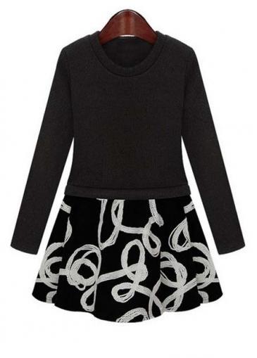 Rosewe Chic Round Neck Embroidered Black A Line Dress