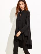 Shein Black Stand Collar High Low Blouse