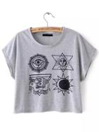Shein Grey Tribal Print Crop T-shirt