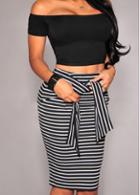 Rosewe Off The Shoulder Top And Striped Skirt