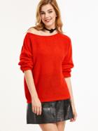 Shein Red Dropped Shoulder Seam Loose Sweater