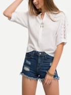 Shein Lace Insert Sleeve Collarless Blouse