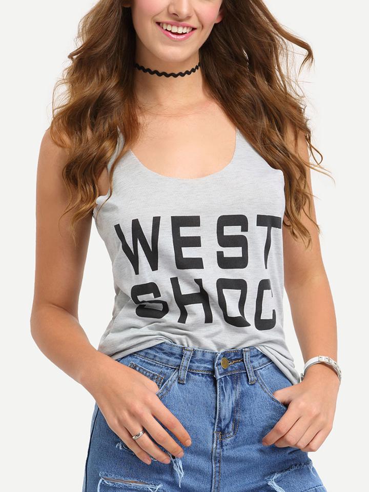 Shein Scoop Neck Letter Print Tank Top