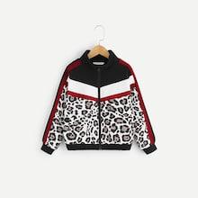 Shein Girls Cut And Sew Leopard Sweatshirt