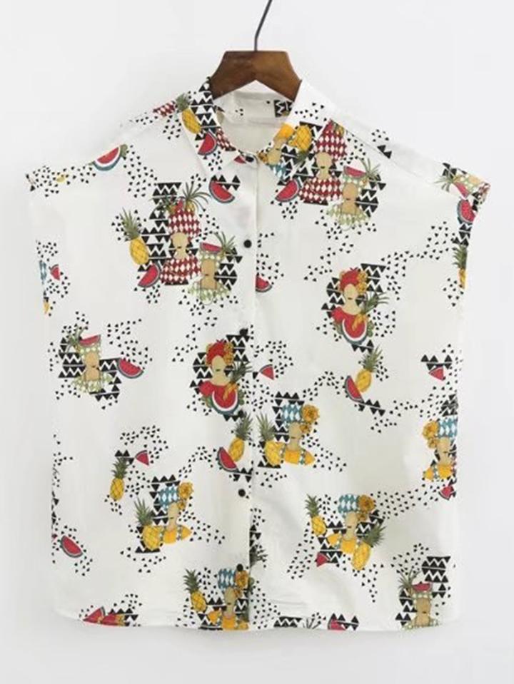 Shein Fruit Print Sleeveless Blouse
