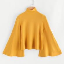 Shein Stand Neck Bell Sleeve Solid Jumper