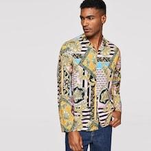 Shein Men Button Front Allover Print Shirt