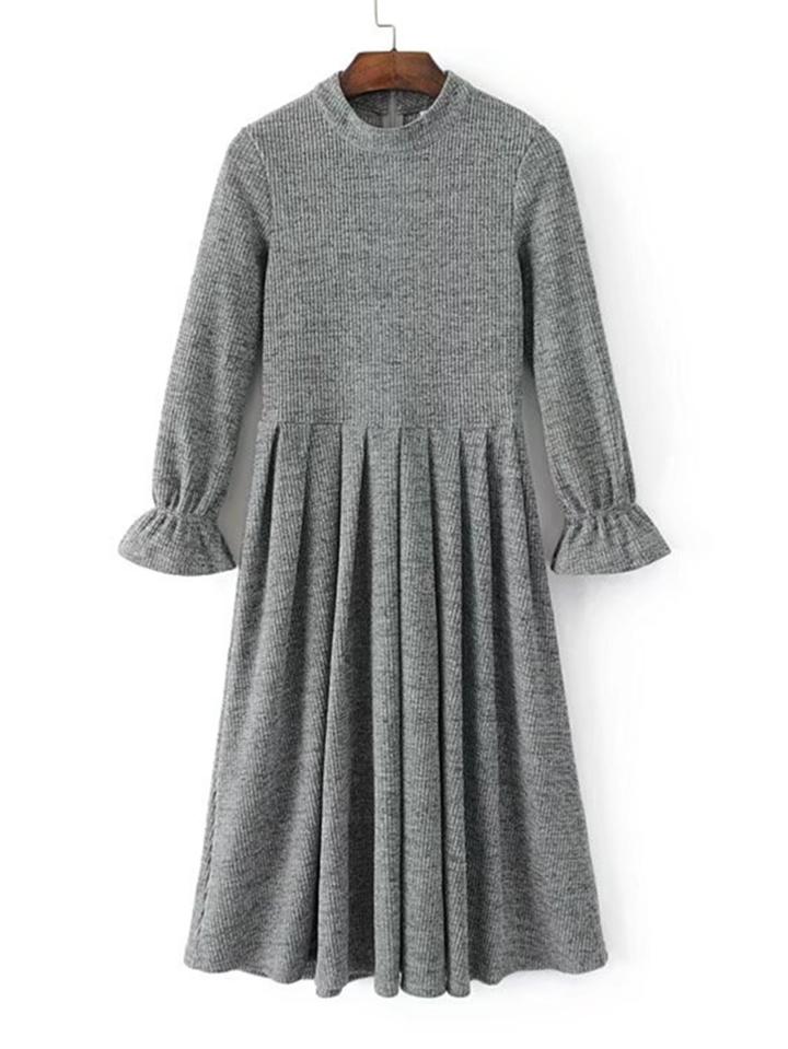 Shein Flute Sleeve Pleated Hem Knit Dress