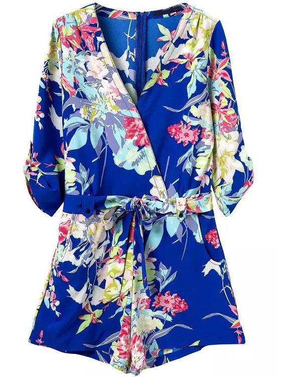 Shein Calico Print Tie-waist Surplice Romper