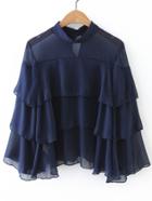 Shein Navy Mesh Detail Layered Blouse