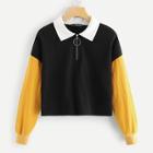 Shein Plus Color-block Half Placket Sweatshirt