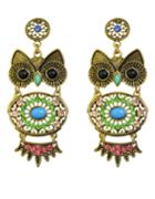 Shein Green Rhinestone Owl Shaped Earrings