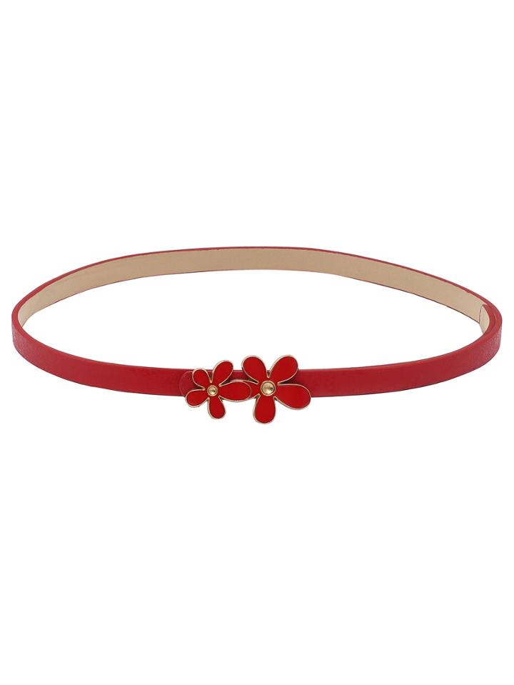 Shein Red Inlay Daisy Buckle Skinny Belt