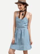 Shein Blue Zip Back A Line Cami Denim Dress