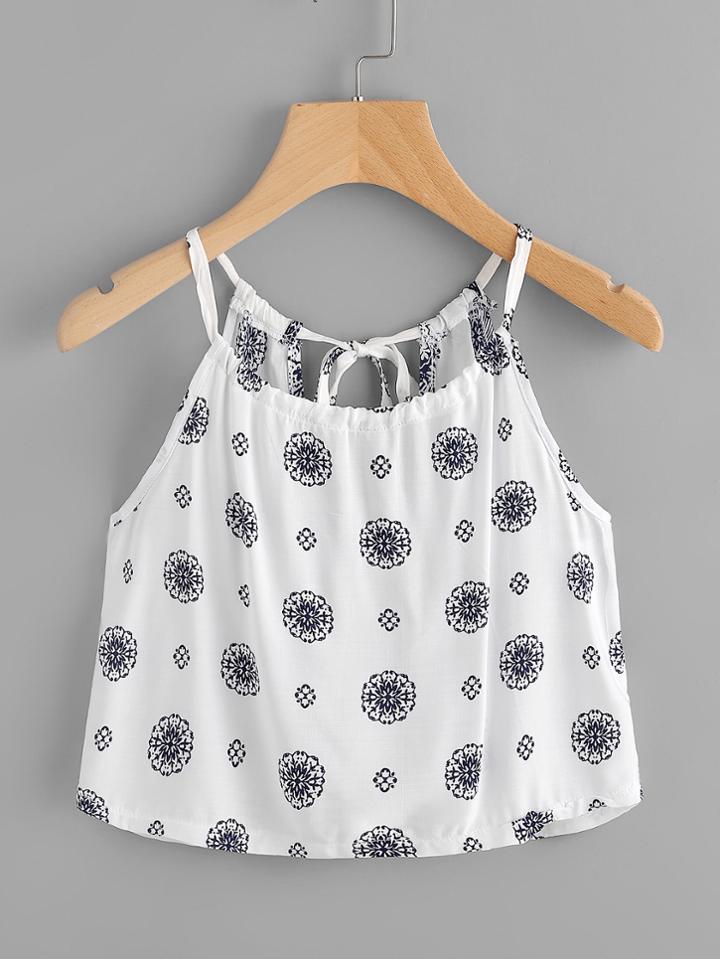 Shein Printed Random Self Tie Keyhole Back Cami Top