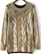 Shein Gold Round Neck Cable Knit Loose Sweater