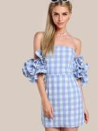 Shein Layered Lettuce Hem Ruffle Sleeve Gingham Dress