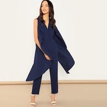 Shein Surplice Neck Slant Pocket Cape Jumpsuit