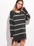 Shein Dark Grey Striped Slit Side High Low Sweater Dress