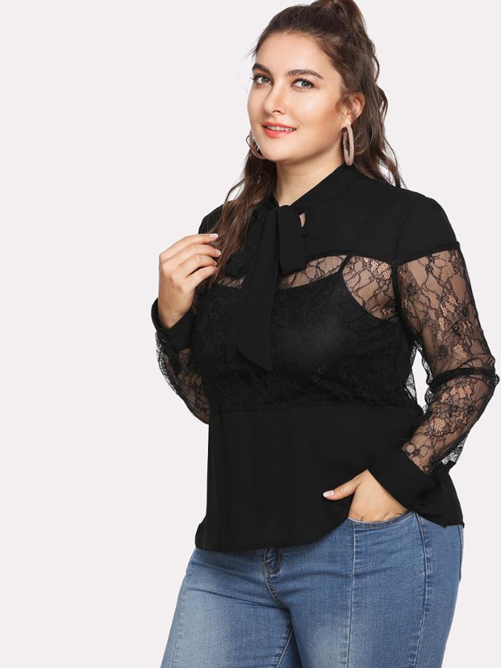 Shein Tie Neck Lace Panel 2 In 1 Top