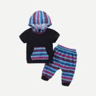 Shein Boys Striped Hooded Tee With Pants
