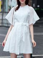 Shein White Pleated Tie-waist A-line Dress