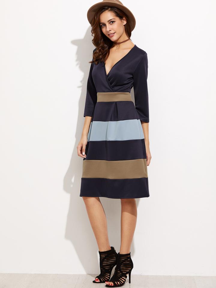 Shein Surplice Striped A-line Dress