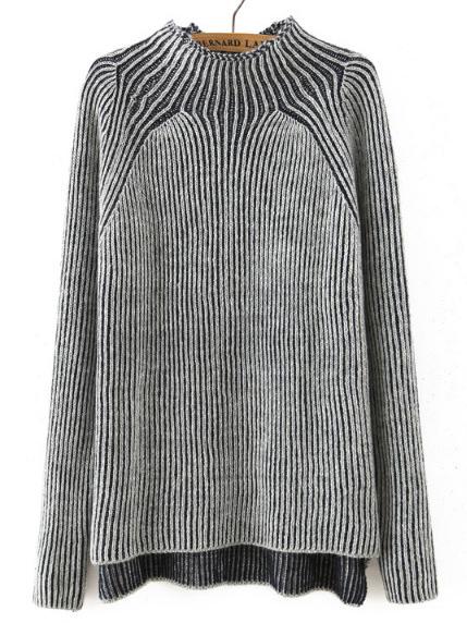Shein Grey Mock Neck Striped Patterned Sweater