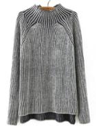 Shein Grey Mock Neck Striped Patterned Sweater