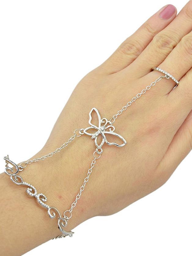 Shein Silver Rhinestone Bracelet With Rings