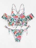 Shein Jungle Print Ruffle Bikini Set