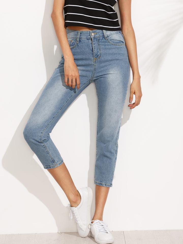 Shein Blue Bleach Wash Skinny Ankle Jeans
