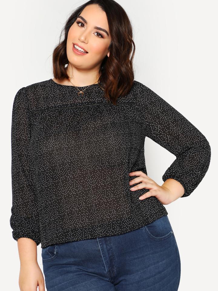 Shein Ladder Lace Insert Polka Dot Top