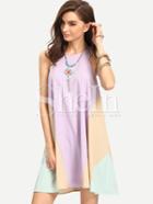 Shein Purple Bib Neck Colorblock Flowy Dress
