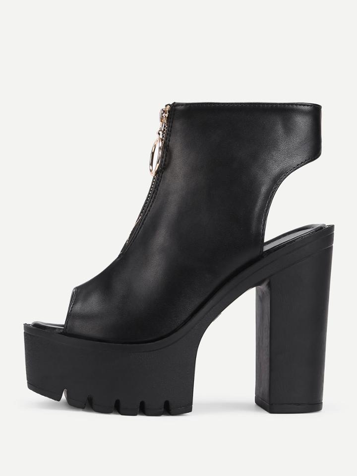 Shein Peep Toe Front Zipper Pu Boots