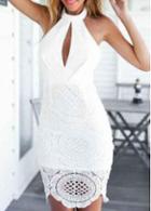 Rosewe White Keyhole Neckline Lace Splicing Slim Fit Dress