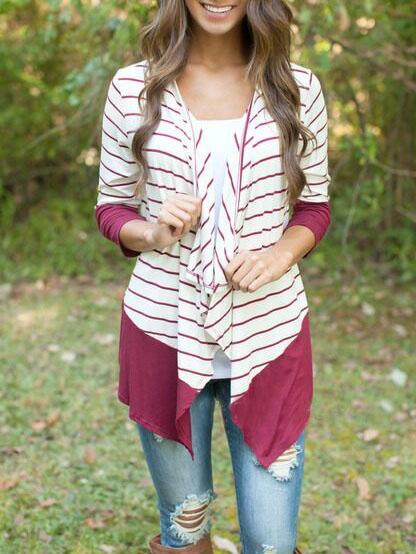 Shein Red White Long Sleeve Striped Blouse
