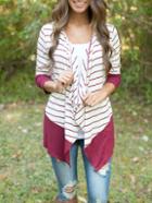 Shein Red White Long Sleeve Striped Blouse