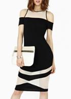 Rosewe Trendy Cutout Shoulder Short Sleeve Color Block Dress