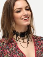 Shein Black Gemstone Metal Lace Necklace