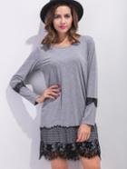 Shein Grey Eyelash Lace Detail Shift Dress