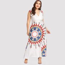 Shein Plus Wrap Front Mandala Print Dress