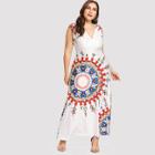 Shein Plus Wrap Front Mandala Print Dress