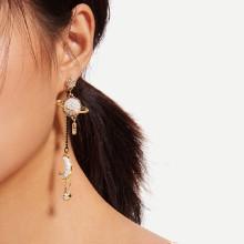 Shein Moon And Star Mismatched Drop Earrings