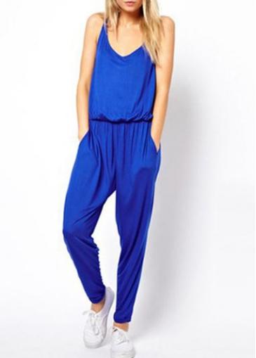 Rosewe Royal Blue Sleeveless Ankle Length Harlan Jumpsuit